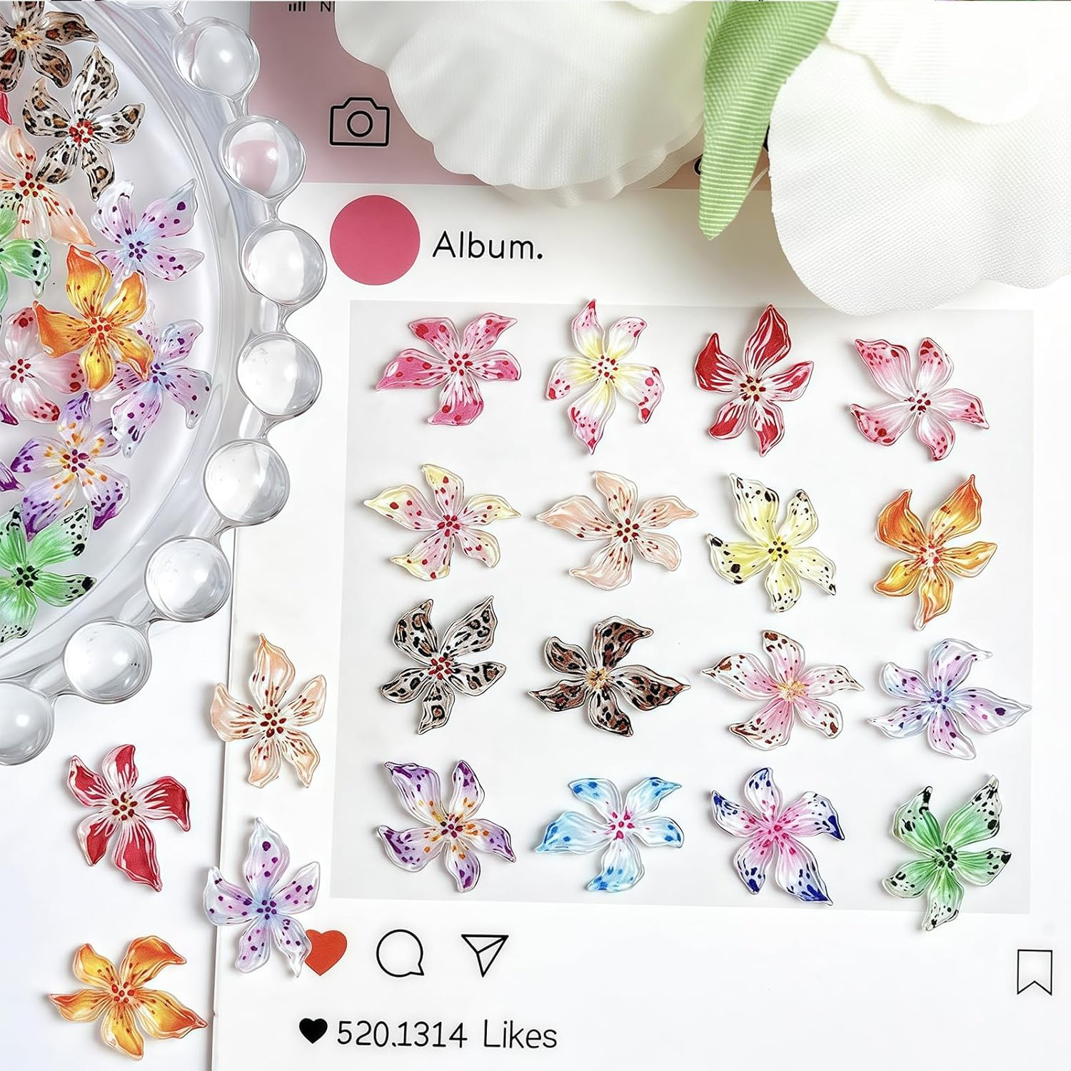 60 Pieces Charms Nails, 3D Flower Nail Art Charms, Colourful Flower Nail Gems for Women, Summer Nail Designs, DIY Nail Accessories image number 2