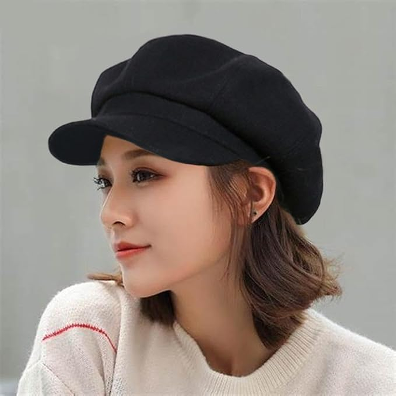 Women'S Newsboy Cap Felt Visor Beret Hat Cabbie or Painter Outdoor Hat for Fall Winter Warm Cap image number 6