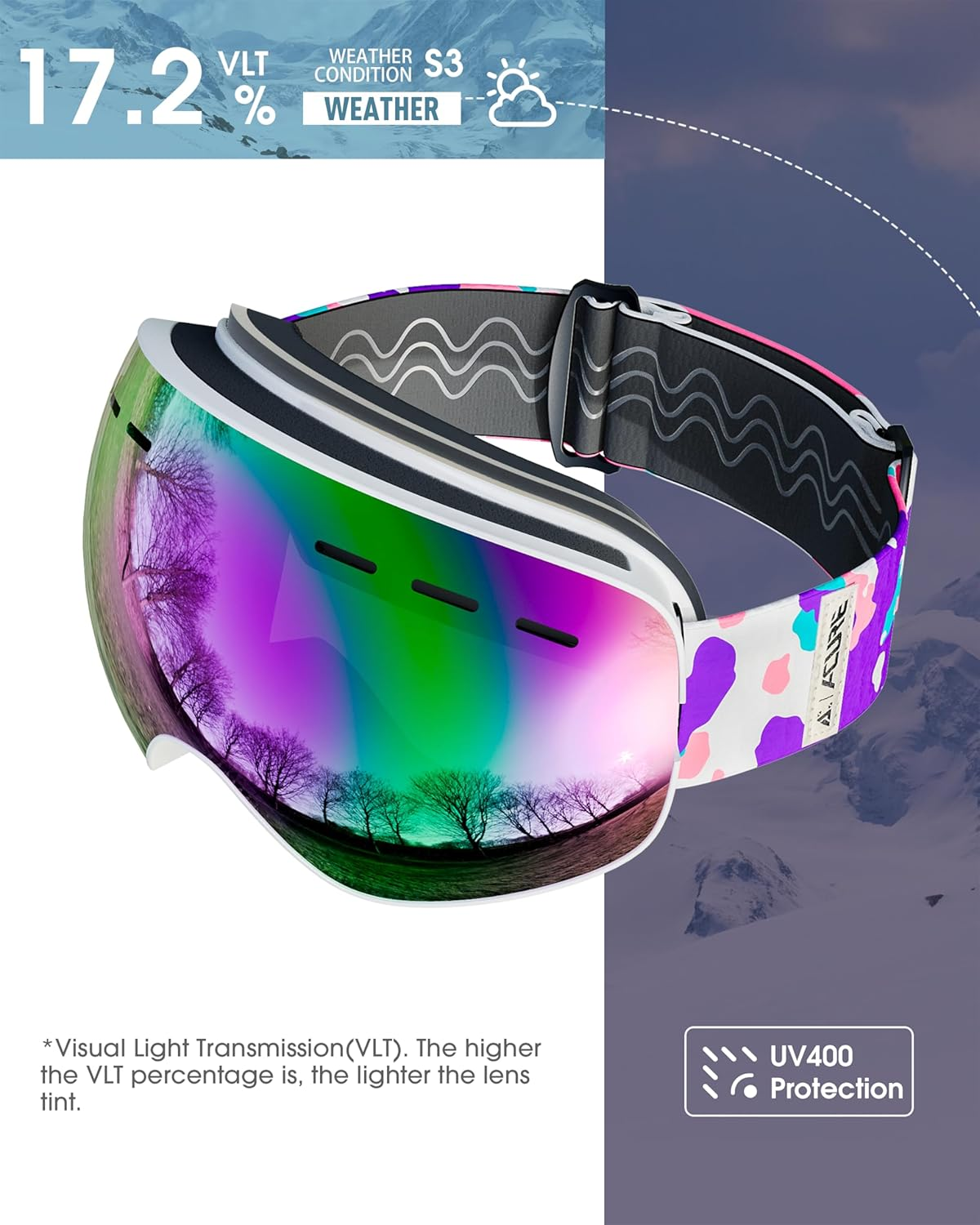 ACURE Ski Goggles, OTG Frameless Snow Snowboard Goggles of Dual Lens with anti Fog & UV400 Protection for Men, Women, Youth image number 1