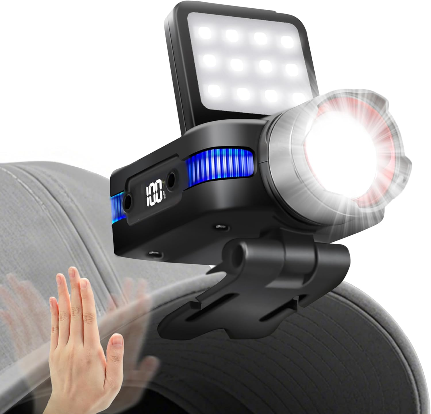 CARPESUN Clip Headlamp LED Rechargeable with Sensor and Electric Display, Super Bright 5 Modes Head Torch with 180&deg; Adjustable and Zoomable, IPX4 Waterproof Headlamp for Fishing, Camping, Jogging image number 5