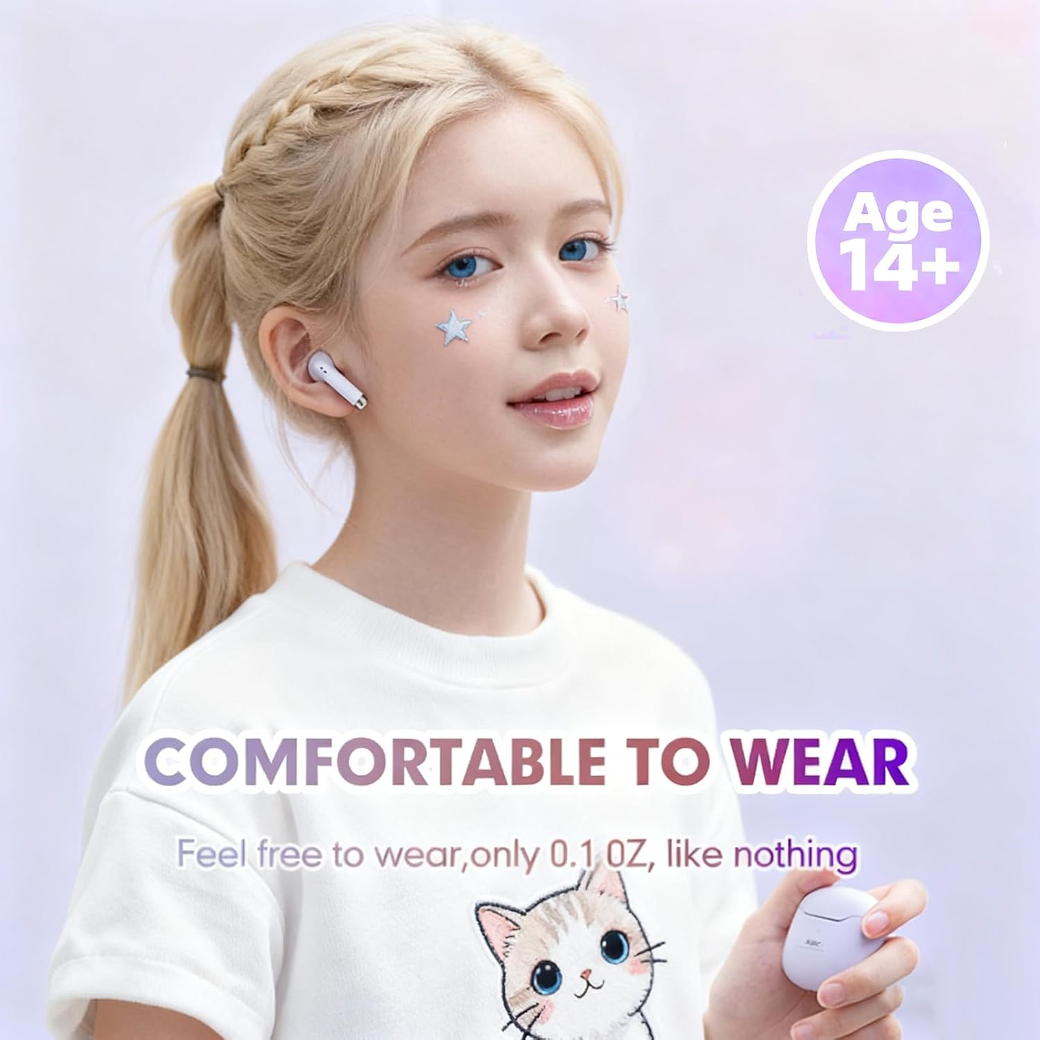 True Wireless Earbuds Purple Bluetooth 5.3 with Microphone for Working Out Noise Canceling Blue Tooth Ear Buds Deep Bass TWS Wireless Earphones with Charging Case in Ear Headphone for Iphone Android - Pink image number 3