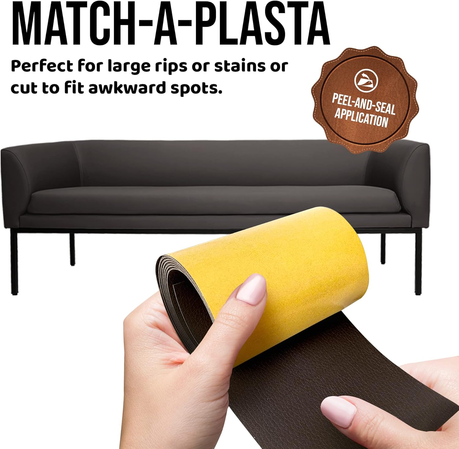 Mastaplasta Original Self-Adhesive Leather Repair Patches - Black 150 X 10 Cm (60 X 4In). Your Quick and Easy All-In-One Upholstery-Quality Leather Repair Kit for Sofas, Car Seats, Bags & DIY image number 5