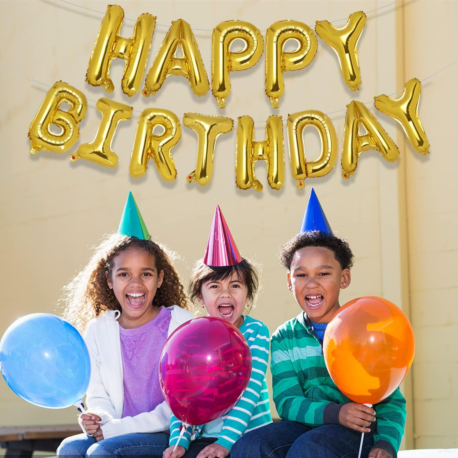 ACCEVO Happy Birthday Balloons Banner,16 Inch Aluminum Foil Letters, Birthday Party Decorations Happy Birthday Banner Party Decorations for Women Men Boys Girls Kids Gold Birthday Decorations Backdrop - Black image number 2