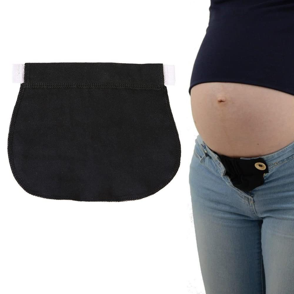 Poemtian Maternity Pants Extender Maternity Pants Belt with Elastic Adjustable Waist Extender Big Belly Waist Expansion Elastic Band Elastic Band (Black) image number 2