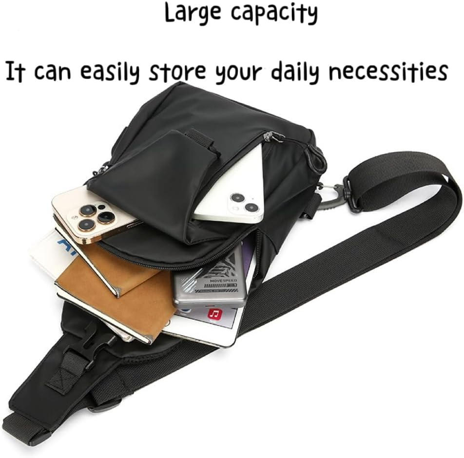 Waterproof Sling Backpack, Crossbody Shoulder Bag with Multiple Zippers, Black