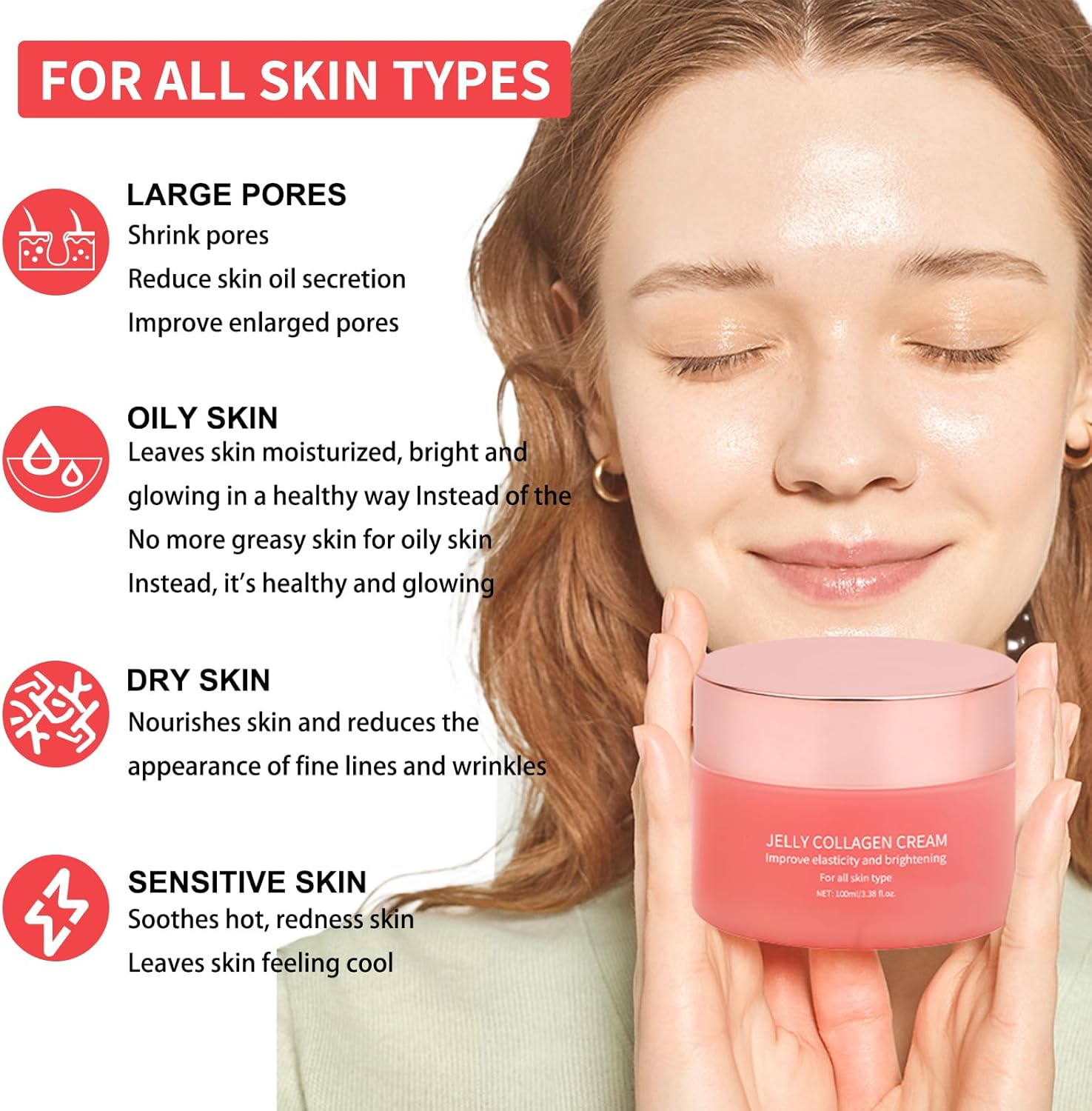 Collagen Jelly Cream with Niacinamide, Facial Skin Care Products for Women, Freeze-Dried Hydrolyzed Collagen Face Moisturiser, Brightening Skincare to Reduce Fine Lines & Dullness for Glass Skin Glow image number 5