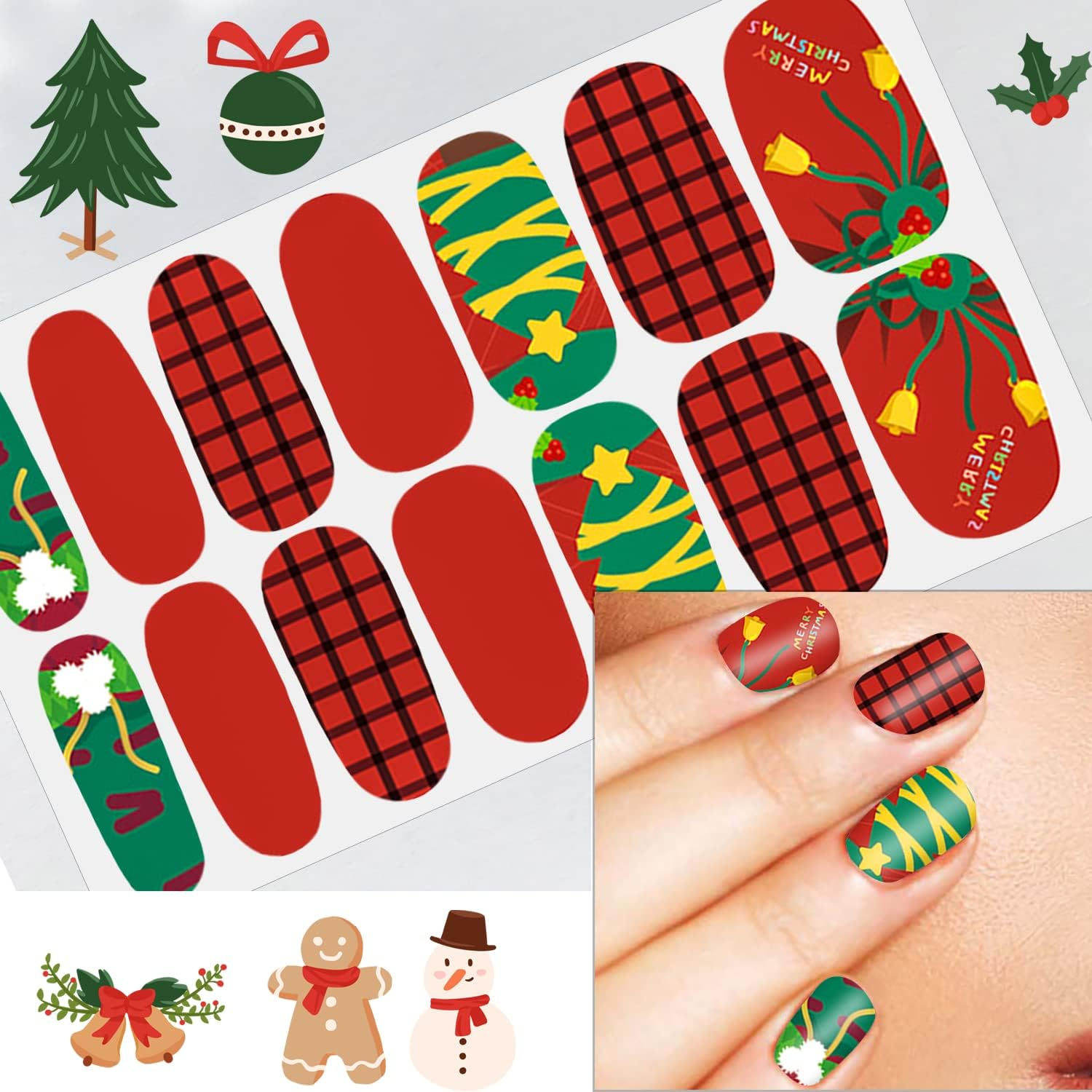 WOKOTO 20 Sheets Christmas Nail Polish Strips Full Nail Wraps for Women Girls Nail Art Stickers Gel Polish Strips Nail Design Stickers Full Nail Stickers for Nails Christmas Holiday Gel Nail Strips image number 1