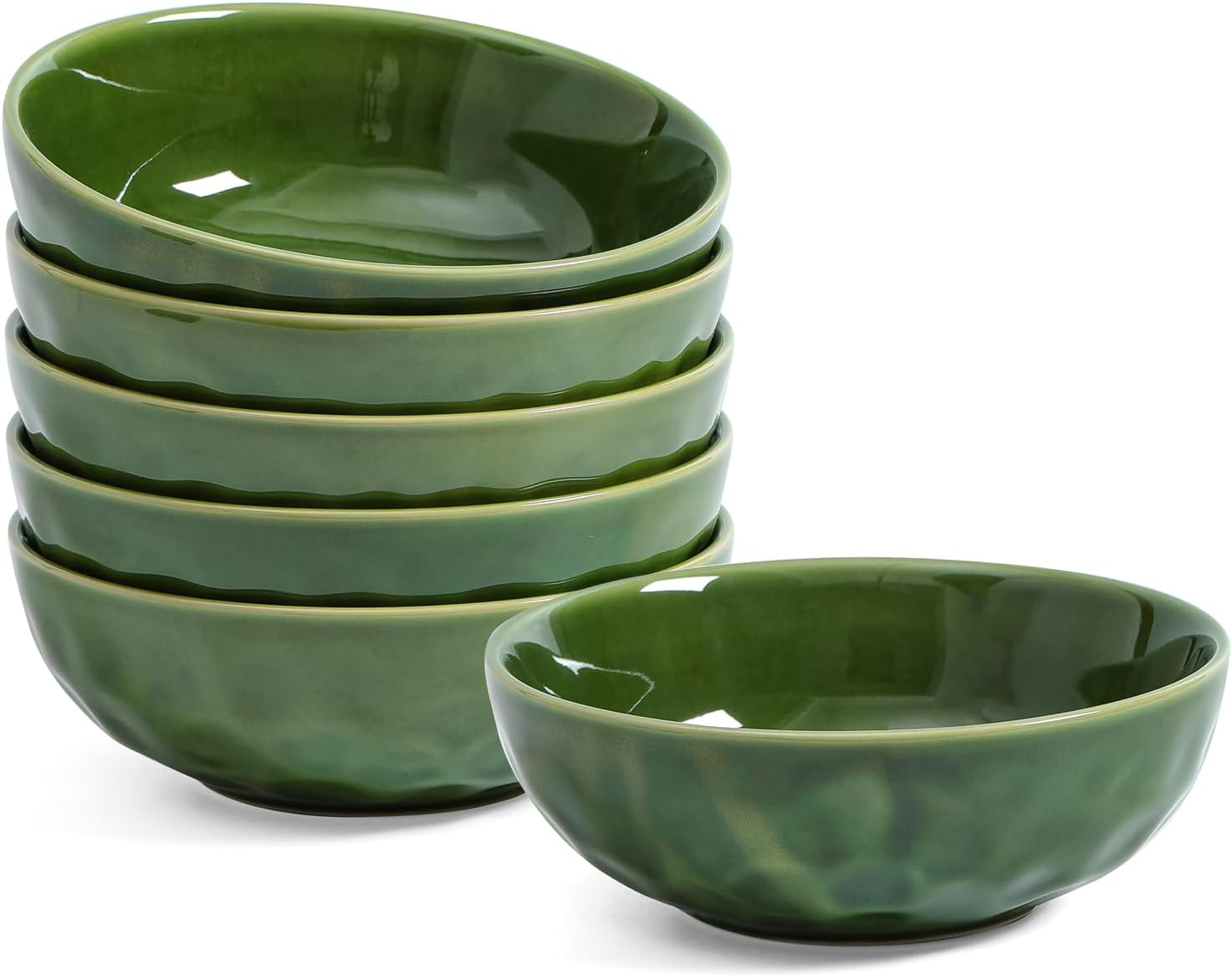 Vicrays Ceramic Salad Bowls Set for Kitchen, Serving - 32 Ounce Soup Bowls, Pasta Bowls, Chip Resistant, Dishwasher Microwave Safe, Large, Fluted, Stoneware, Set of 6 (Blue)