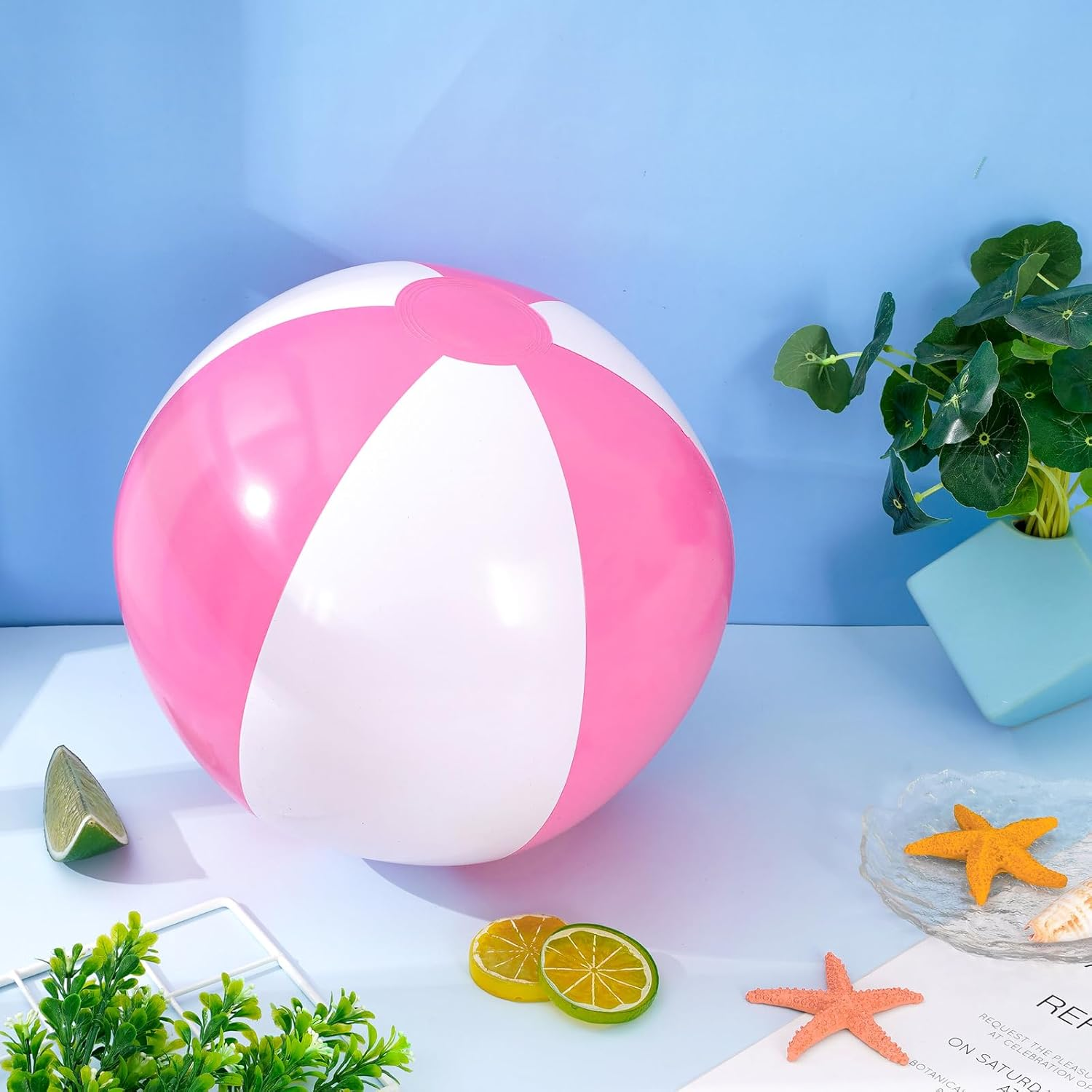 Whaline 16Pcs 16'' Inflatable Beach Ball round Pool PVC Balls Game Toys for Summer Hawaiian Tropical Theme Beach Party Decor image number 6