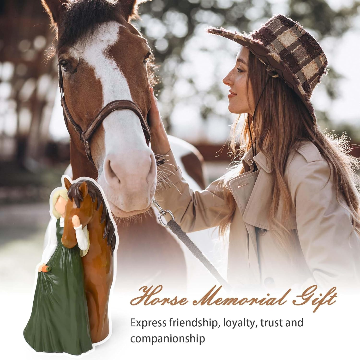 Horse Gifts for Girls Women Horse Lovers, Hand-Painted Girl Embraces Horse Figurines, Resin Horses Decor Statue Memorial Gifts for Birthday Christmas image number 3