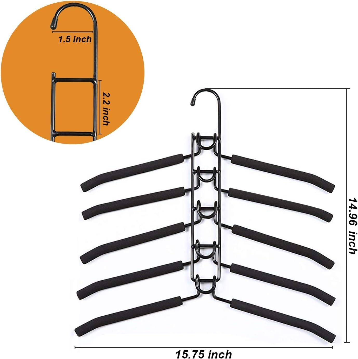 Clothes Hangers,2 Pack 5 in 1 Hangers Space Saving, Heavy Duty Non-Slip Hangers with Padded Foam, Closet Organizer for Shirt,Pant,Coat,Suit (Black) (Black 2 Pack) - Black 4 Pack image number 4
