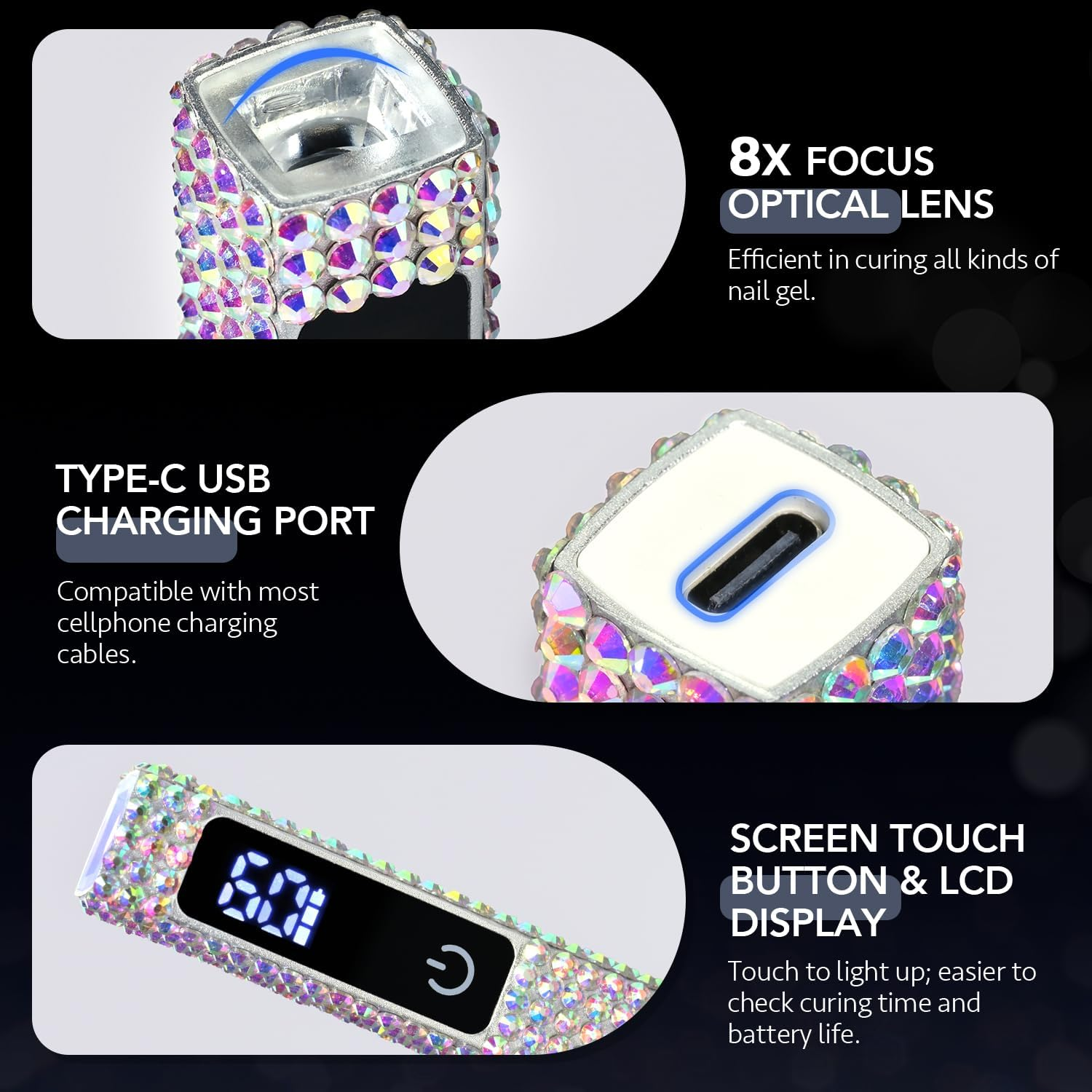 GAOY Handheld UV Light for Gel Nails, Mini Nail Lamp, Portable Cordless Rechargeable, Fast Curing, Diamond image number 1
