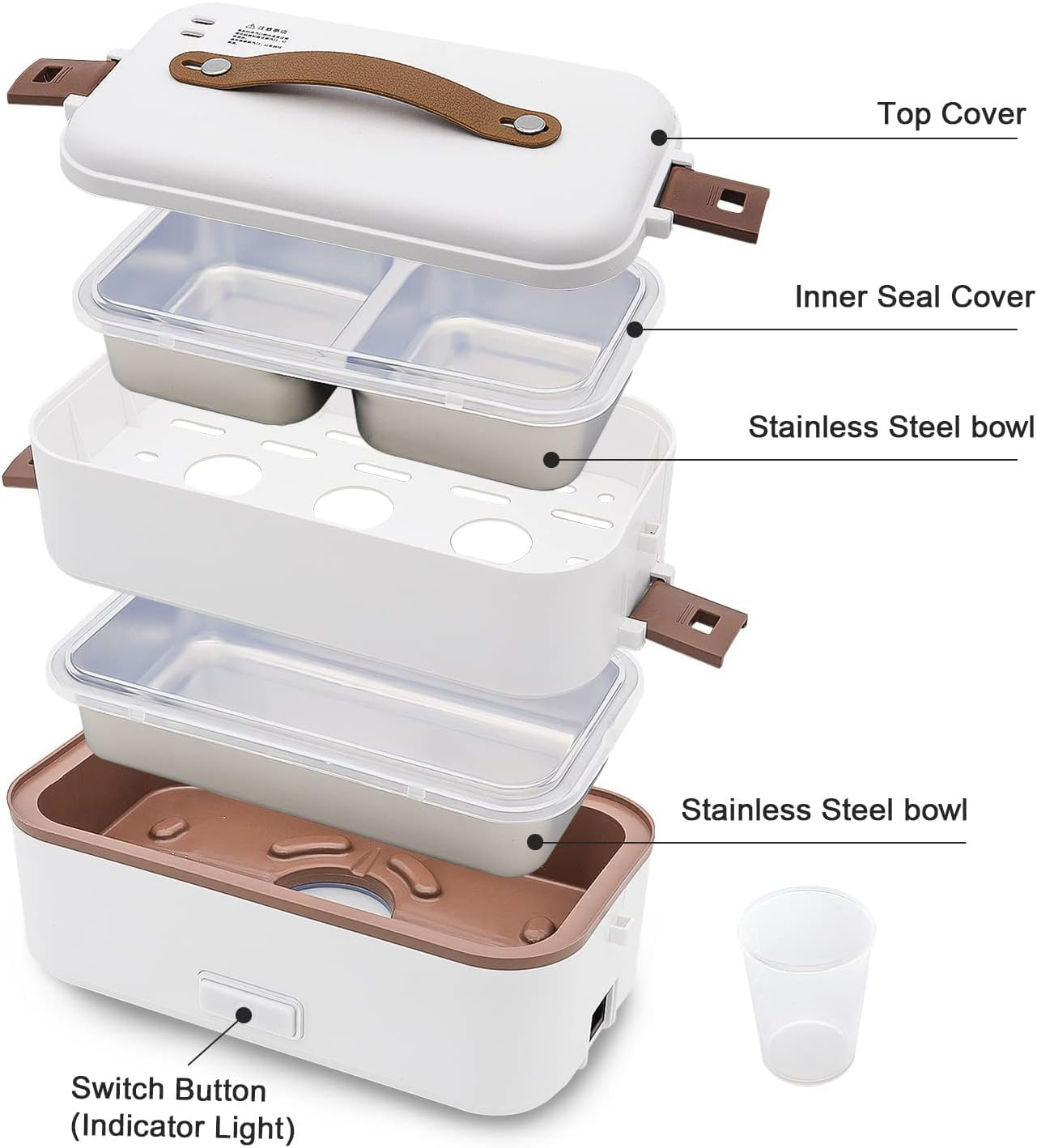 Self Cooking Electric Lunch Box, Portable Food Warmer for Home Office School, 2 Layers 0.8L Mini Rice Cooker Steamer Lunch Box with Removable Stainless Steel Container, Auto Off image number 3