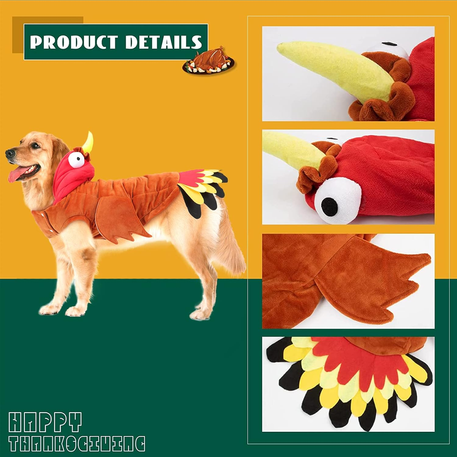 BWOGUE Large Dog Turkey Costume,Dog Thanksgiving Costume Winter Warm Pet Clothes Apparel for Thanksgiving Cosplay Dress up Fit for Medium to Large Dogs image number 5
