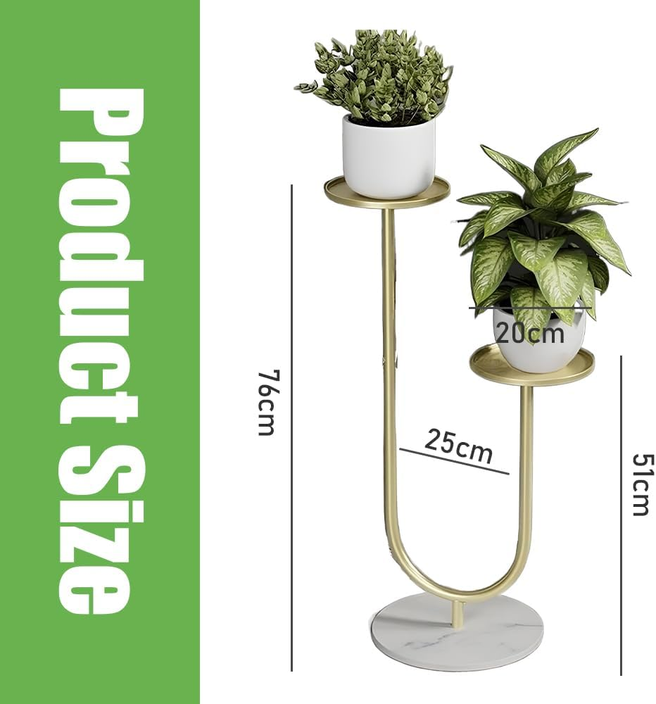 2 Tier Plant Stand Metal,Rock Plate Base, High Temperature Resistance, Scratch Resistance,Tiered Flower Pot Pedestal Display,For Living Room,Balcony,Patio Garden (Gold) image number 6