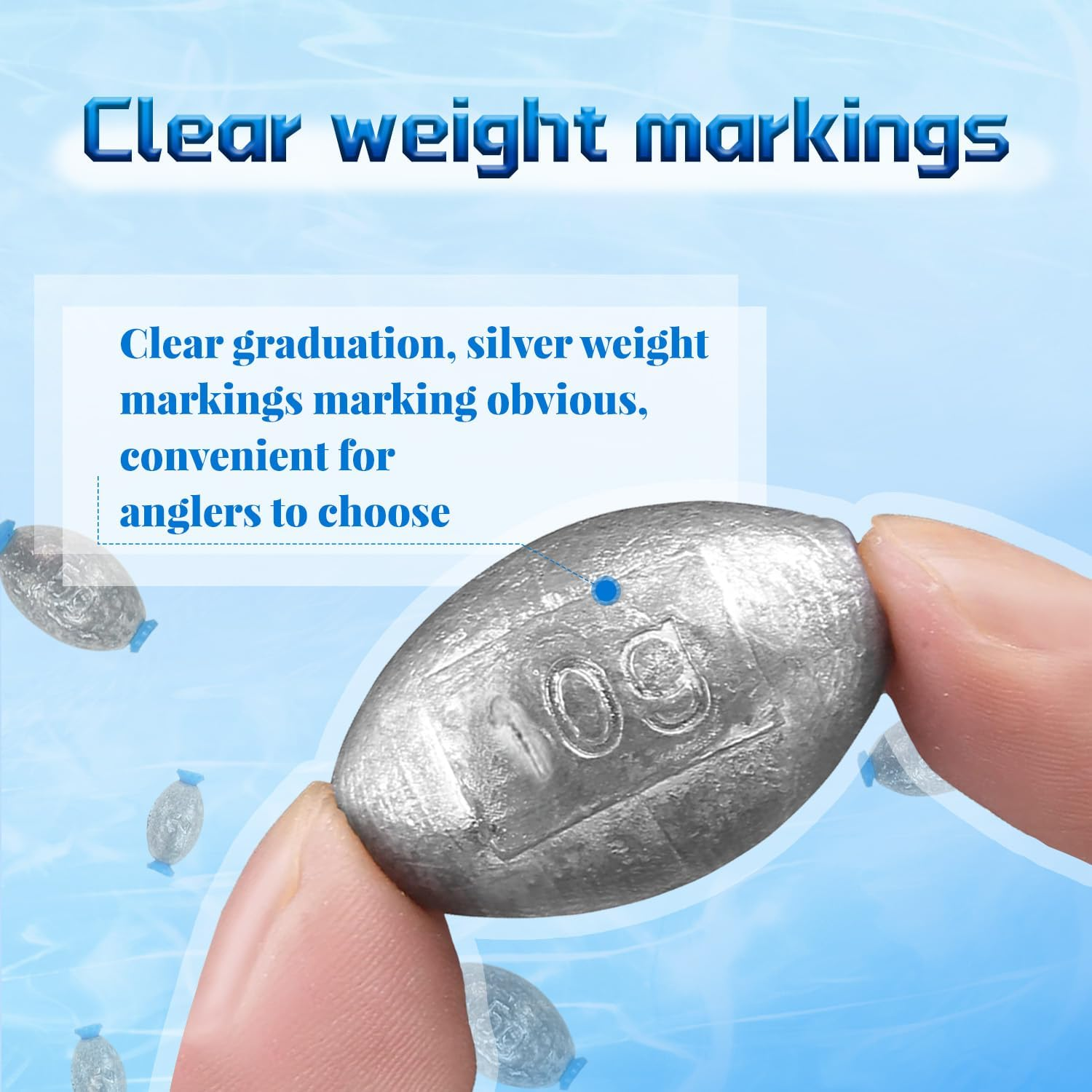 WALWAL Fishing Egg Sinker Weights, Olive Shape Inner Bass Lead Casting for Saltwater and Freshwater(2G*12+5G*12+10G*12) image number 3