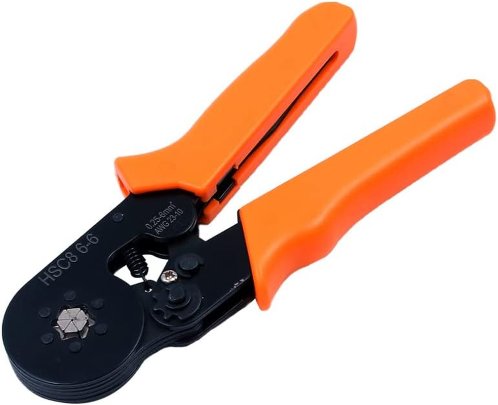 ZONADA Adjustable Ratcheting Ferrule Hexagonal Hex Crimper Pliers Tool Orange Size 0.25~6.0Mm AWG 23 &ndash; 10