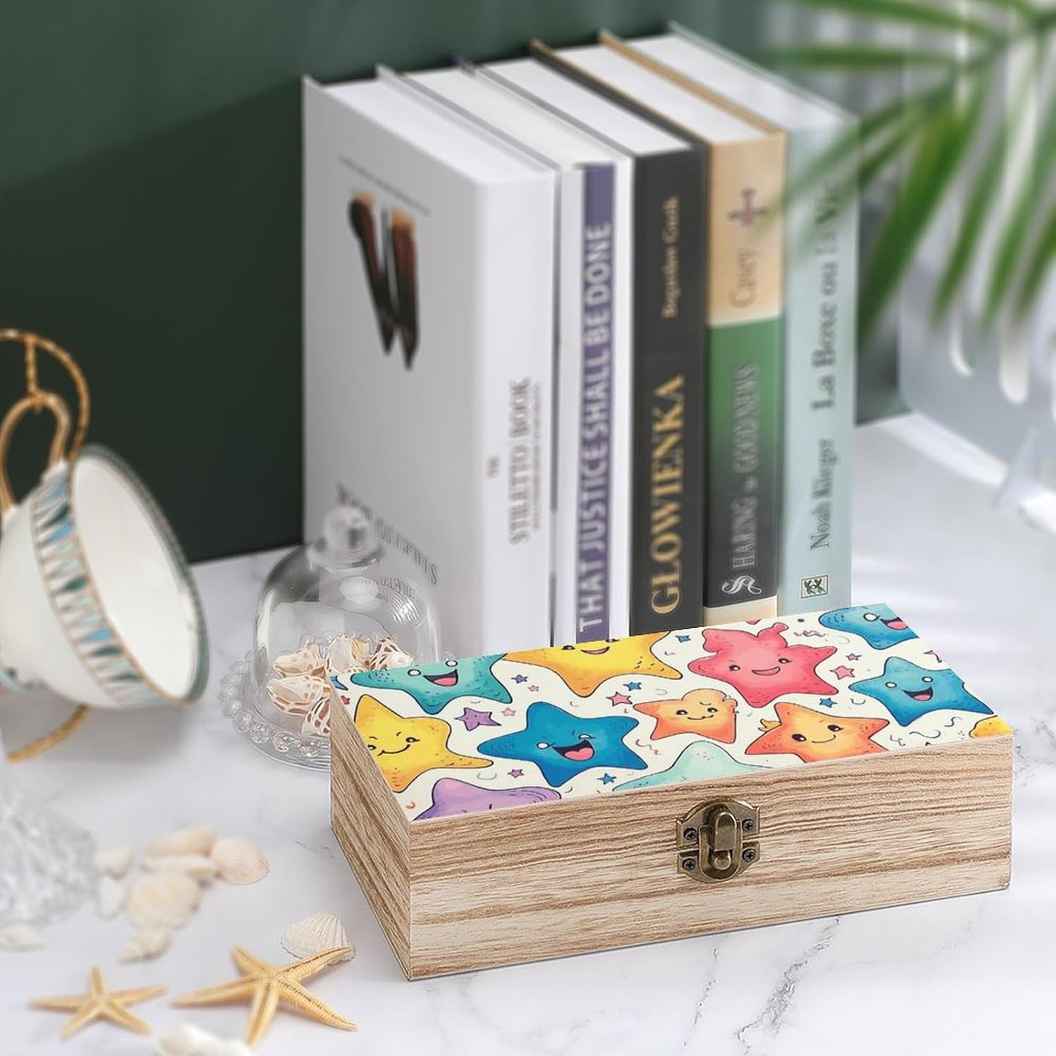 Colorful Stars Wooden Box Wood Wedding Keepsake Boxes with Lids Small Decorative Boxes Lightweight Wooden Memory Storage Box for Crafts Keepsakes Jewelry Photo Letter Storage image number 5