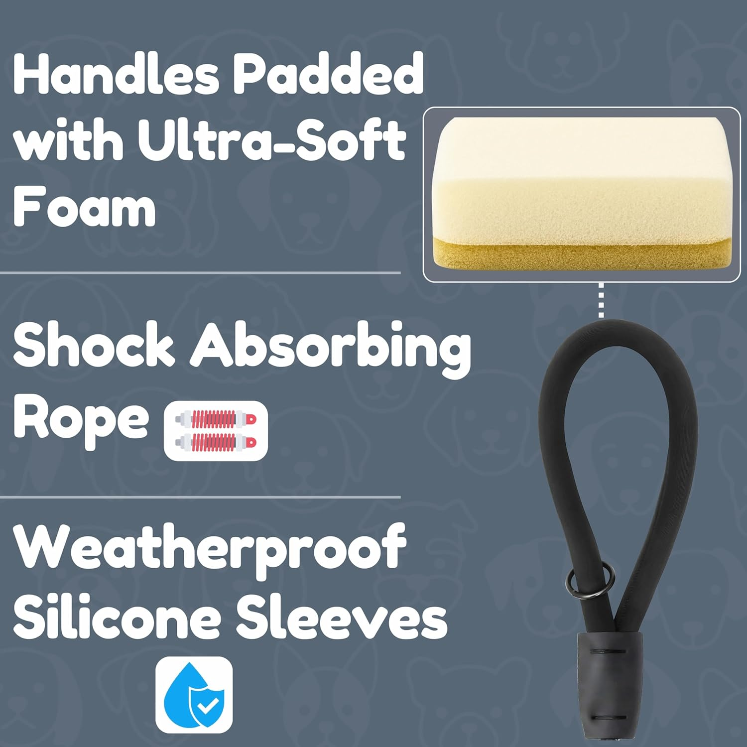 Roam Gear Black 6FT Dog Leashes - Extra Padded Two Handles, Lockable Metal Carabiner Clip, Durable Silicone Clamps, Reflective Dog Leash, No Pull Heavy Duty Dog Leash for Medium, Large, X-Large Dogs - Black image number 3