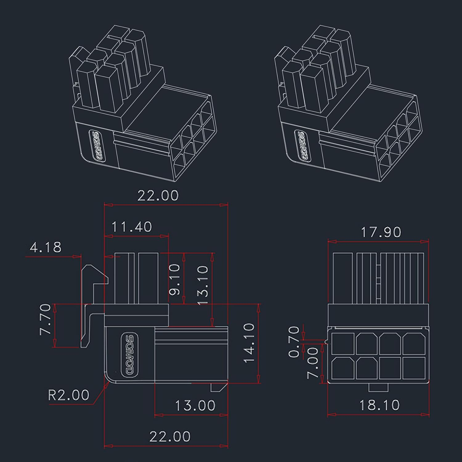 2PCS 8PIN 90 Degree Angled Power Connector Adapter,Gpu VGA Pcie Connector for Desktop Computers Graphics Card Right Angle Elbow Adapter Black (Angled Downwards) image number 1