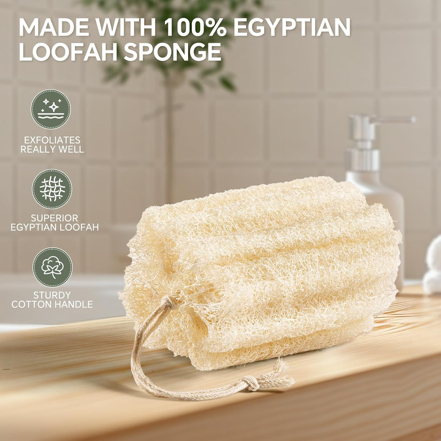 RIYNIBIY 3PCS Egyptian Natural Loofah Exfoliating Body Scrubber, Natural Real Egyptian Loofah Sponge Bath & Shower Scrub Exfoliating Loofah for Women and Men, Luffa Sponges for Face, Back & Body image number 4