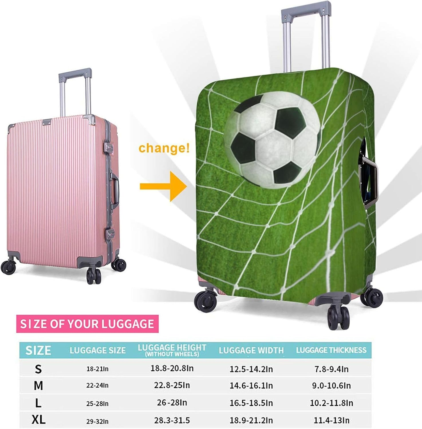 Obabo Serene Coastal Travel Luggage Cover,Washable Suitcase Cover Protector Anti-Scratch Suitcase Cover Fits 18-32 In, Soccer, X-Large image number 5