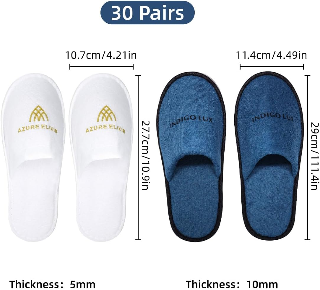 AIMALL 30 Pairs Disposable Hospitality Slippers for Hotels, Guesthouses & Home Use, Lightweight Non-Slip Unisex Design with Two Thickness Options, 10.7 X 27.7 Cm & 11.4 X 29 Cm - White image number 3