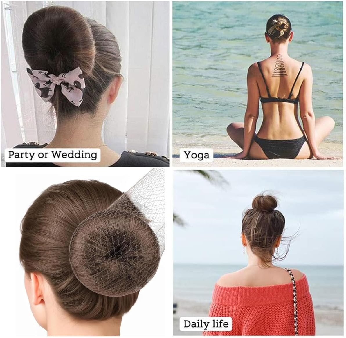 Igutrail Bun Shaper Set, 4 Brown Donut Hair Bun Makers, 20 Hairpins, 20 Hair Bands, 5 Rubber Bands, Hairstyle Aid for Updo image number 4