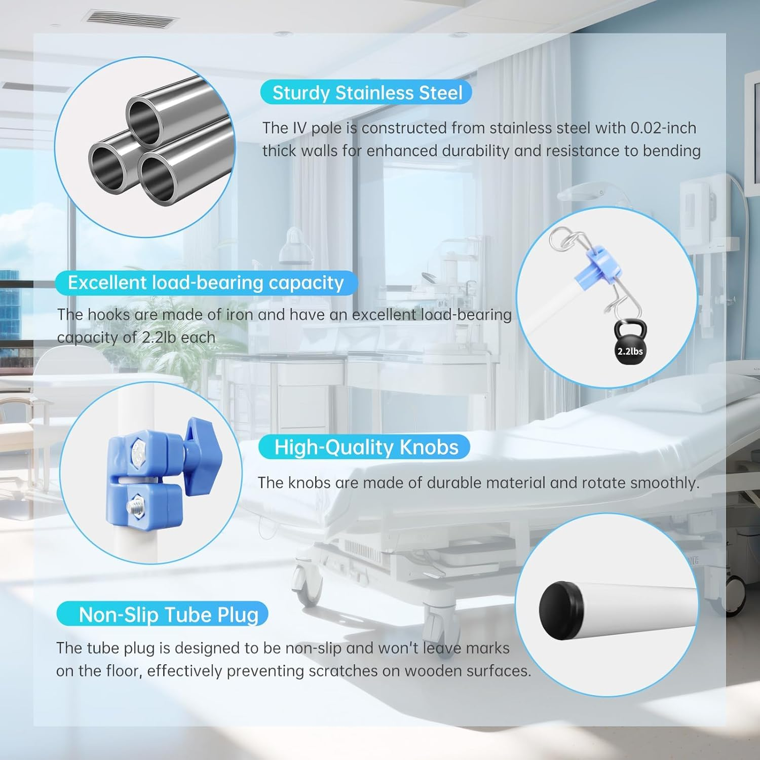 Foldable IV Pole with Portable Bag, Collapsible IV Pole Stand with 3 Nets for Drip Bag, Tripod IV Pole Stand Adjustable, 4 Hooks for Nursing Clinic Home Care Travel, Stable, White, 1 Pcs image number 4