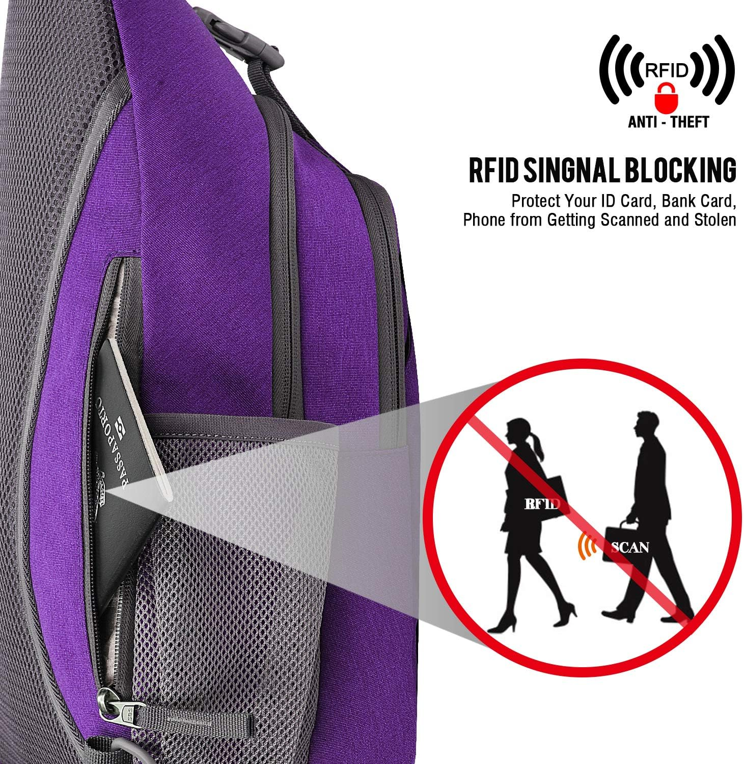 G4Free Sling Bag RFID Blocking Sling Backpack Crossbody Chest Bag Daypack for Hiking Travel