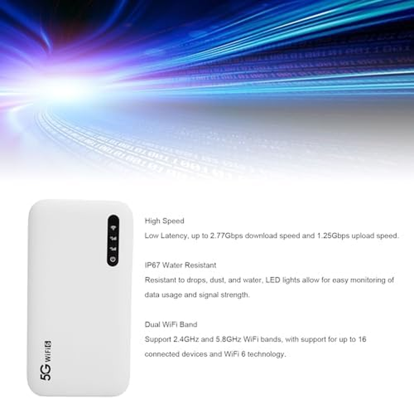 Mobile Hotspot 5G, 5G Portable Router Wifi 6 with SIM Card Slot, Support 16 Devices, 5G Portable Wifi Hotspot for Travel for Phone Tablet image number 1