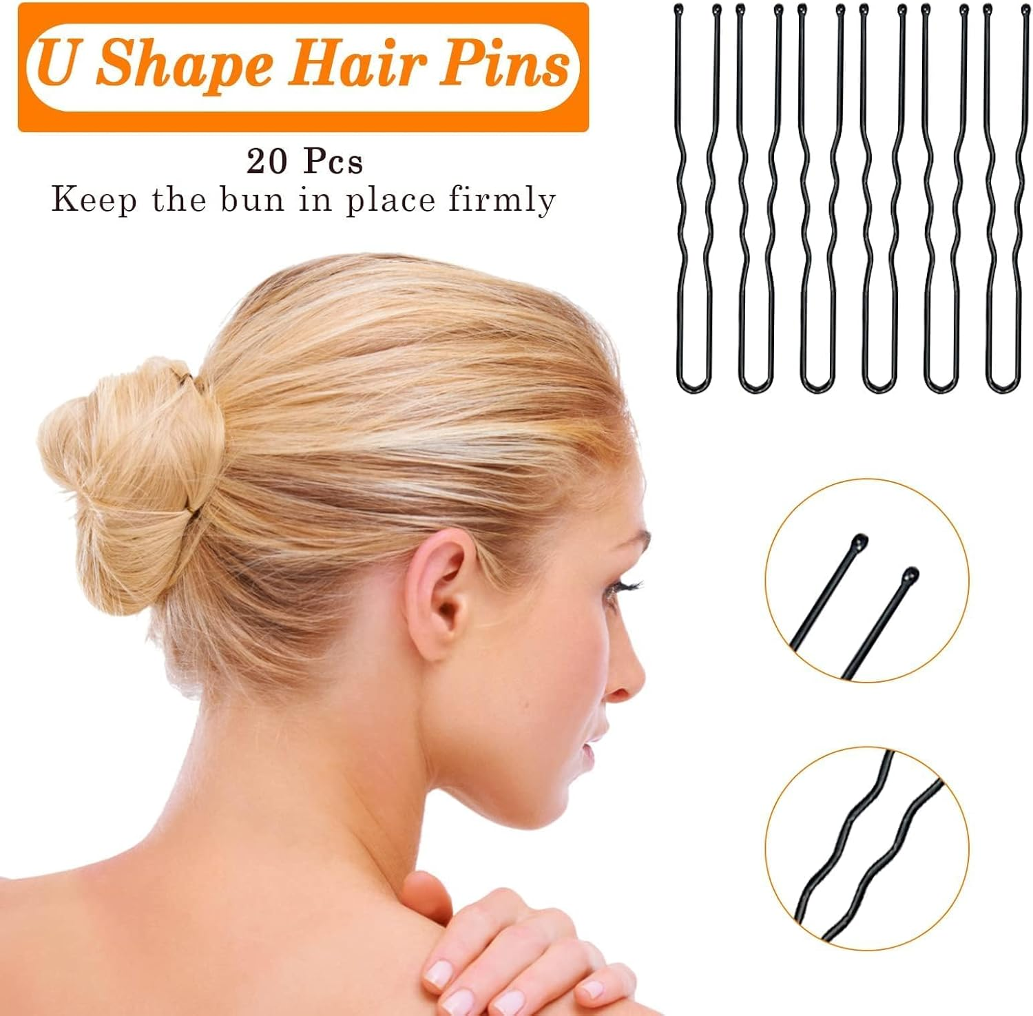 Sularpek Bun Maker Set of 4 Hair Bun Maker Set - Hairstyle Aid Set, 20 U-Shaped Hair Clip, Hair Pin, Bun Pillow, Hair Styling Hair Accessories for Children, Girls, Women (Brown) image number 2