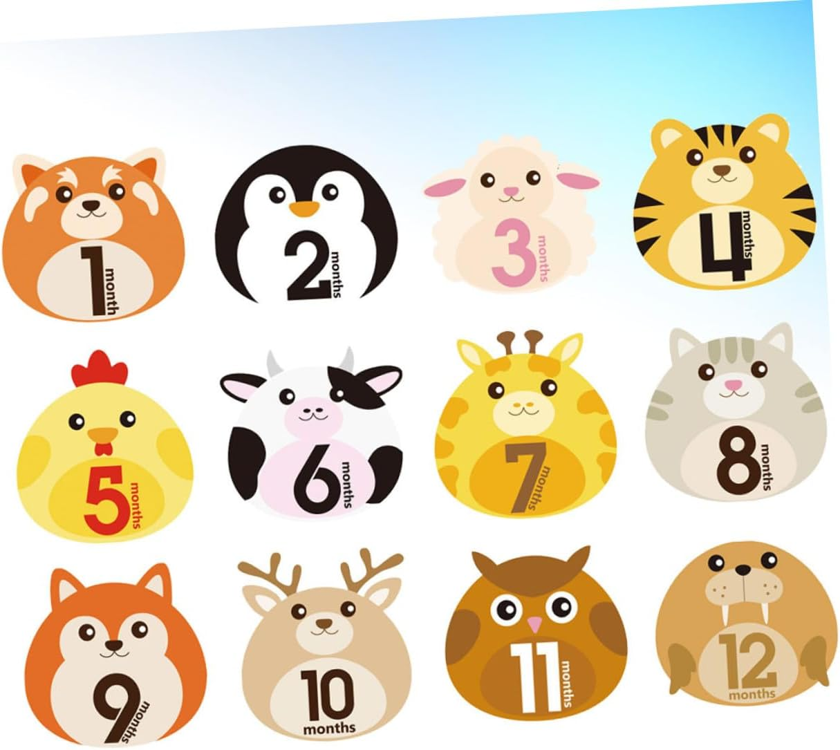 12-Month Baby Milestone Stickers for Newborns and Infants, Self-Adhesive Monthly Infant Belly Decals, Photo Prop Cards for Baby Growth Announcement, 12Pcs Set image number 4