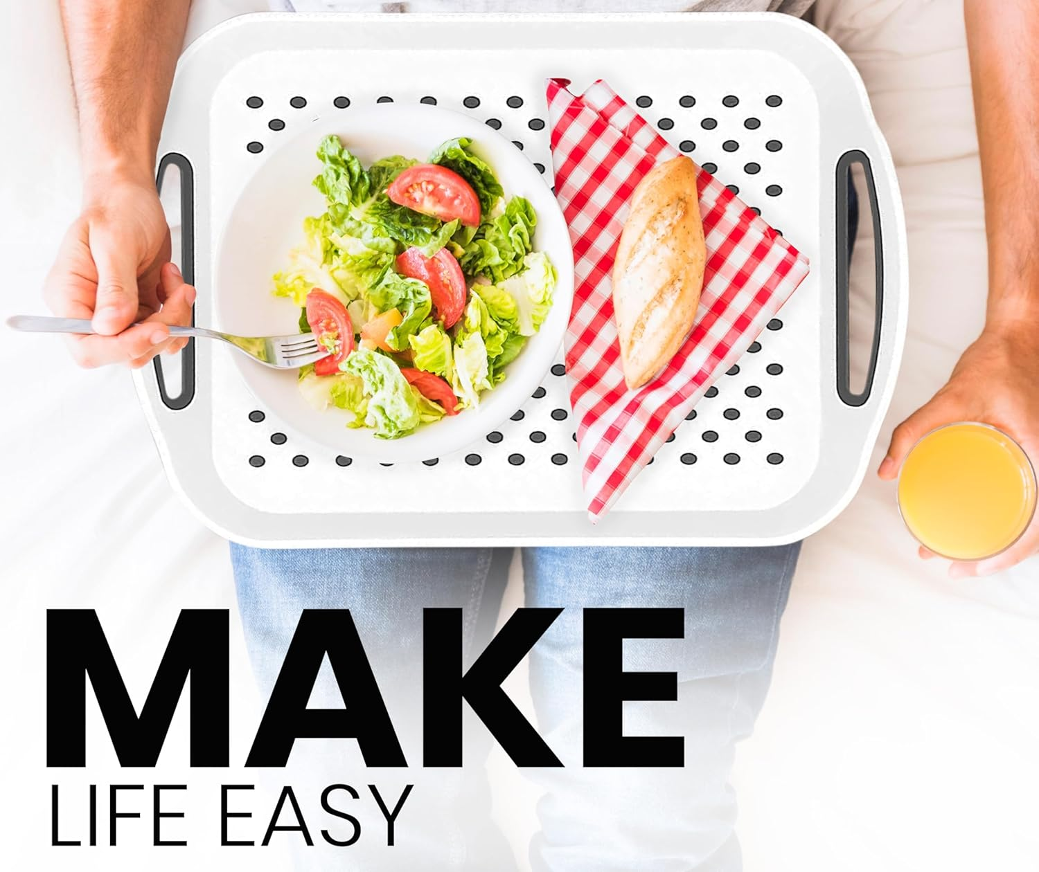 Non-Slip Serving Tray Set, Rectangular Food Trays with Handles, Pack of 2 image number 2