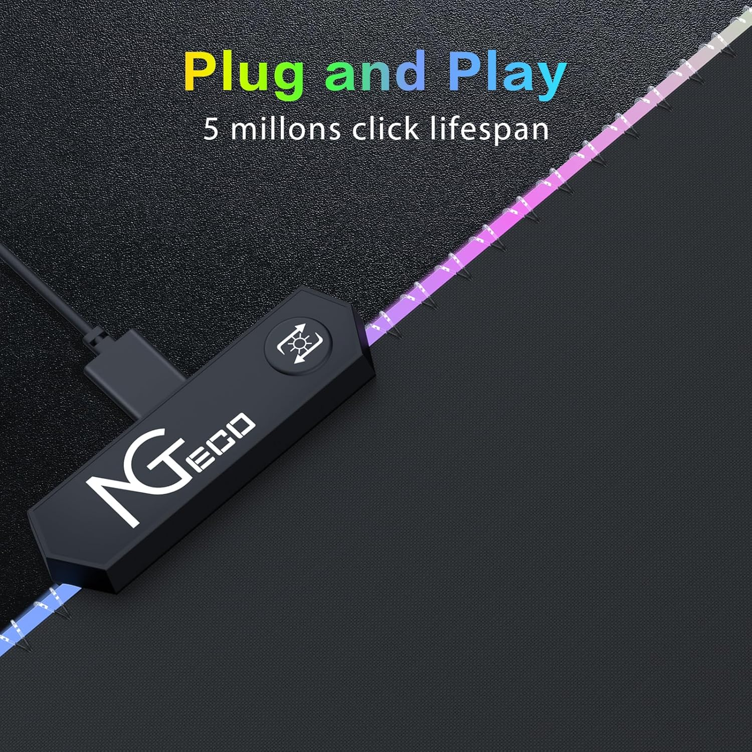 Ngteco Gaming Mouse Pad, Extra Large Desk Mat 90X40Cm with 14 Lighting Modes, Thickened 5Mm XXL Waterproof Non-Slip Rubber Gaming Mat for PC and Keyboard - Black image number 5