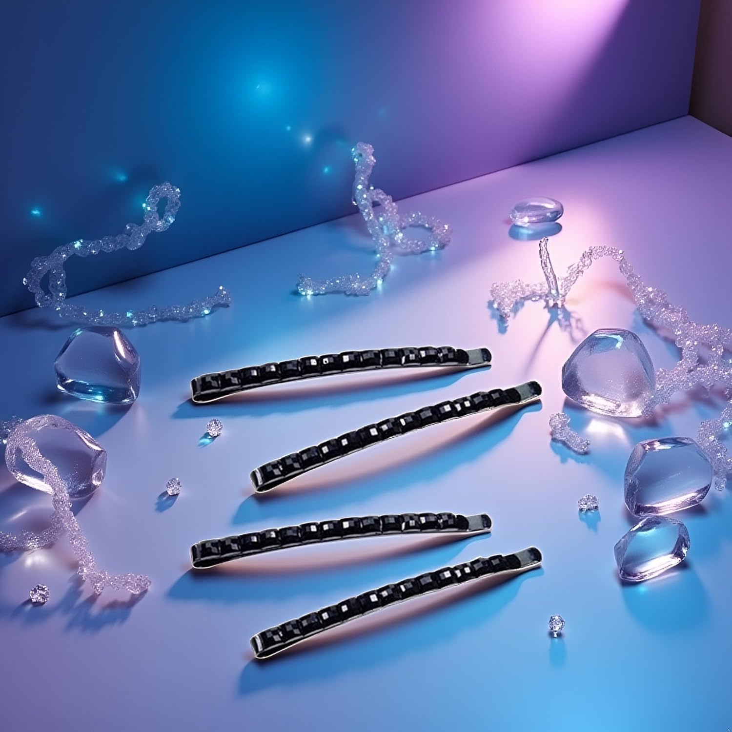 4 Black Rhinestone Hair Clips Shiny Hair Pin Crystal Diamond Hairpin Sparkly Hair Decoration for Women Hair Clip Metal Hair Clip Hairpins Hair Accessories image number 3