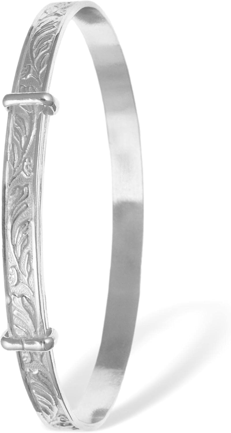 Engraved/Embossed Pattern/Design Expanding/Expandable/Adjustable Bangle Bracelet for Baby/Child/Children/Women - 925 Sterling Silver - Childrens Jewellery - 3. Vict. Foliate 2 - Baby (Small) image number 4
