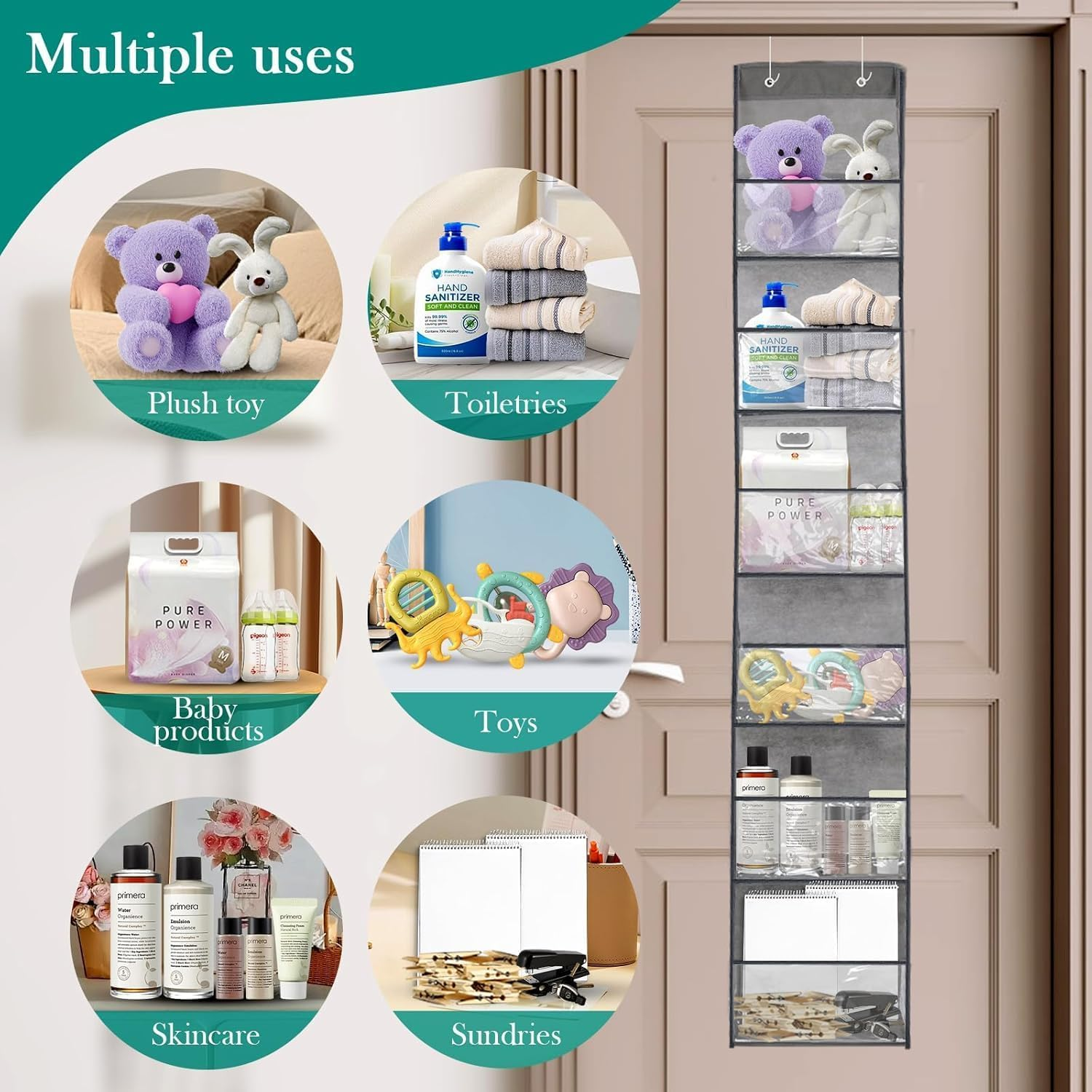 6-Shelf over the Door Storage Organizer,Door Organizer Hanging，Over the Doors Pantry Organizer，Back of Door Storage Organizer，25Lb Ultra Sturdy & Large Capacity Door Organizer for Closet,Bedroom image number 2