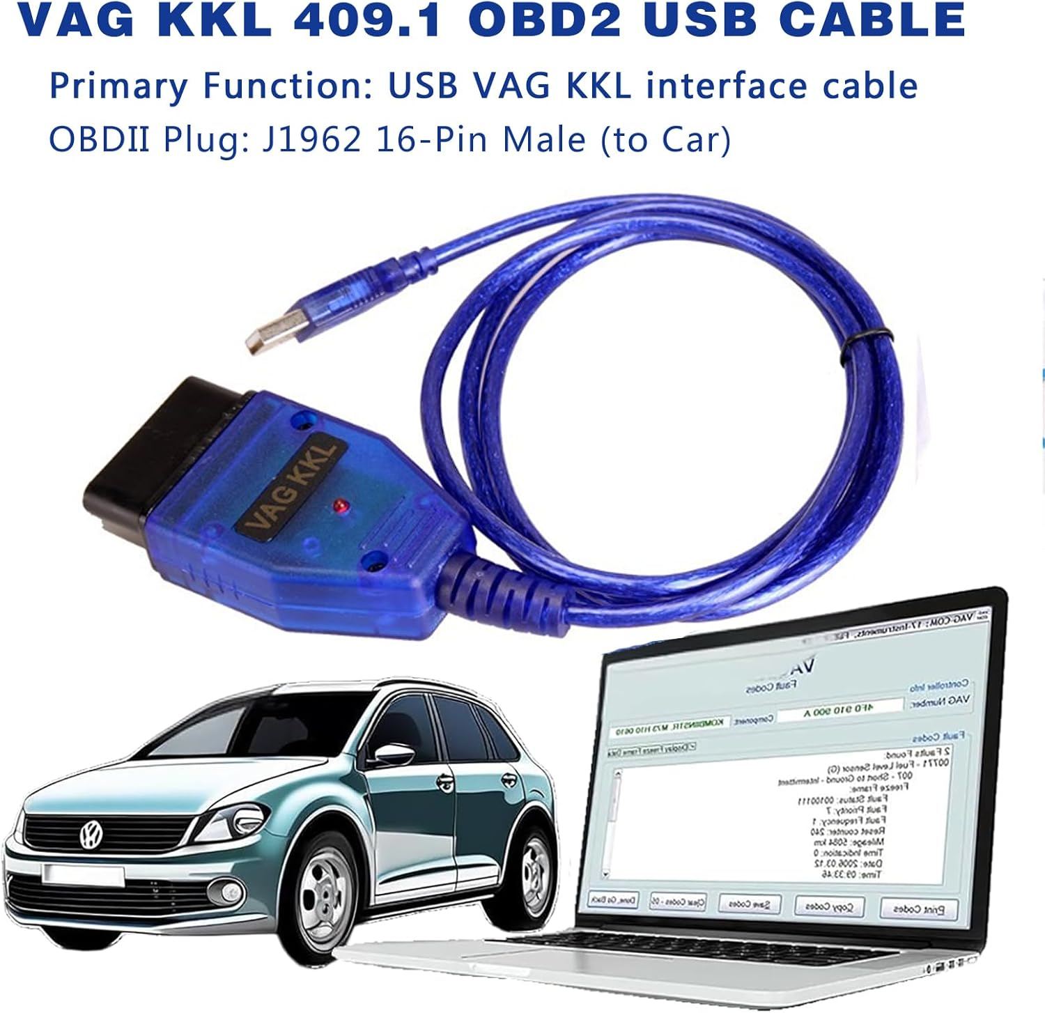 VAG-COM OBD2 USB Scanner Cable CH340 Chip for Vw/Audi/Skoda/Seat | Diagnostic Coding Tool & Auto Scan | 1995-2023 Vehicles | KKL 409.1 ECU Programming image number 3