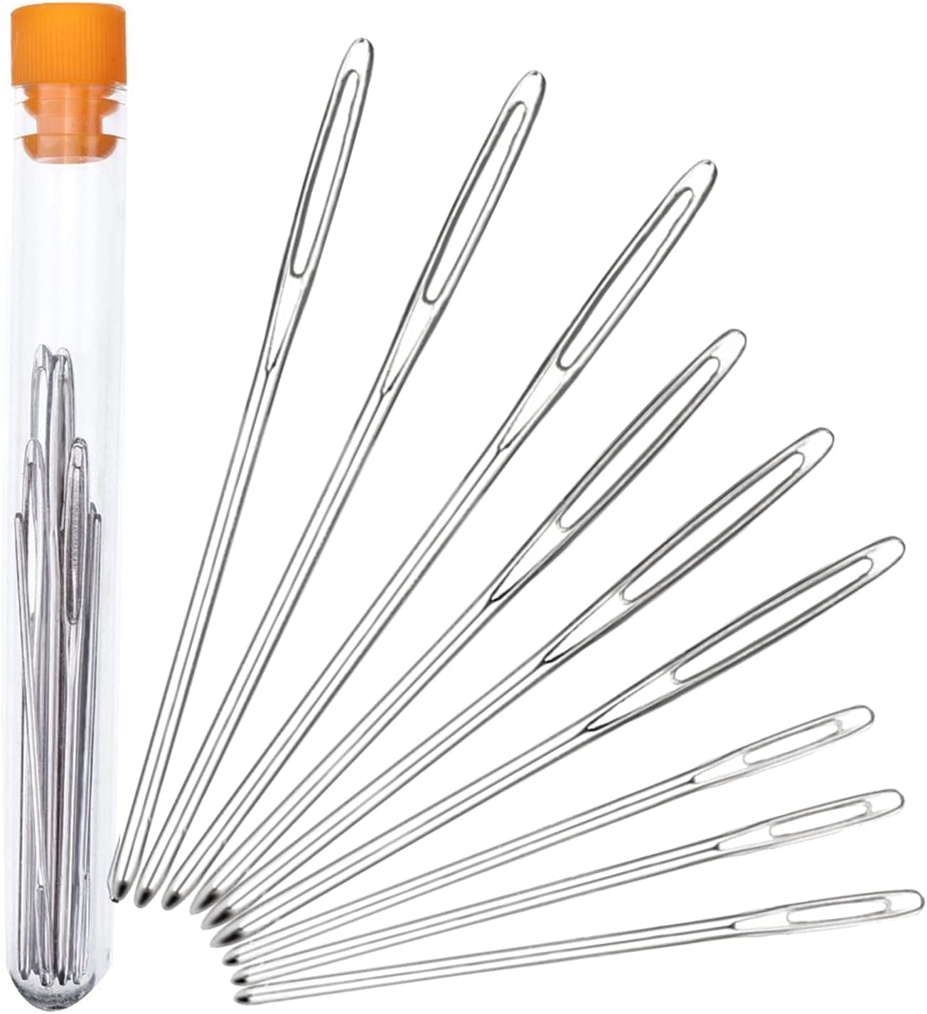 Betybedy Large-Eye Blunt Needles Stainless Steel Yarn Knitting Needles 9 Pieces Sewing Needles Perfect for Finishing off Crochet Projects (Silver)