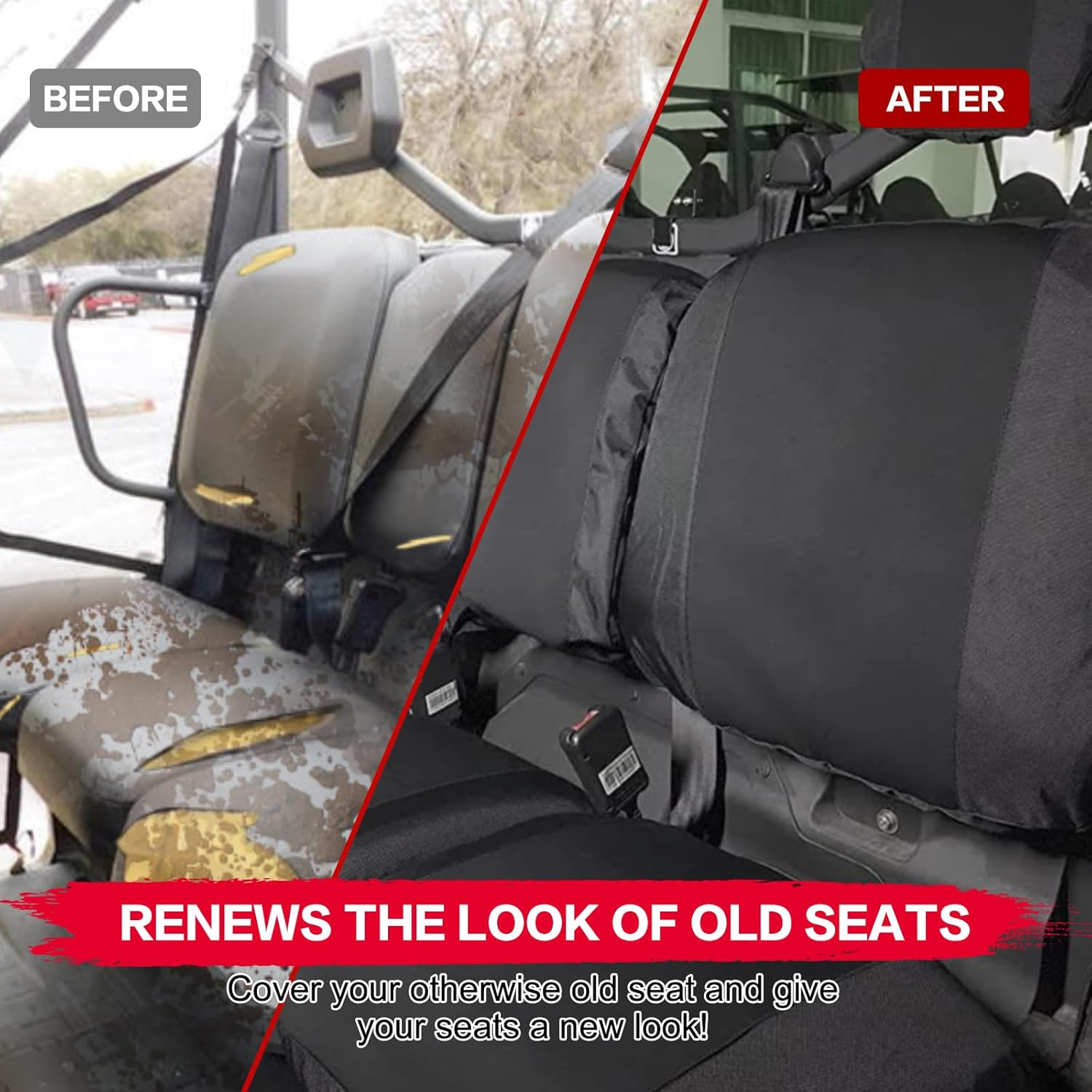 Smotrcc Ranger 1000 Seat Covers with Headrest Covers - Waterproof PU Coatin Compatible with Polaris Ranger 1000/Ranger XP 1000/Ranger Crew XP 1000 2017-2023, Black UTV Seat Covers image number 6