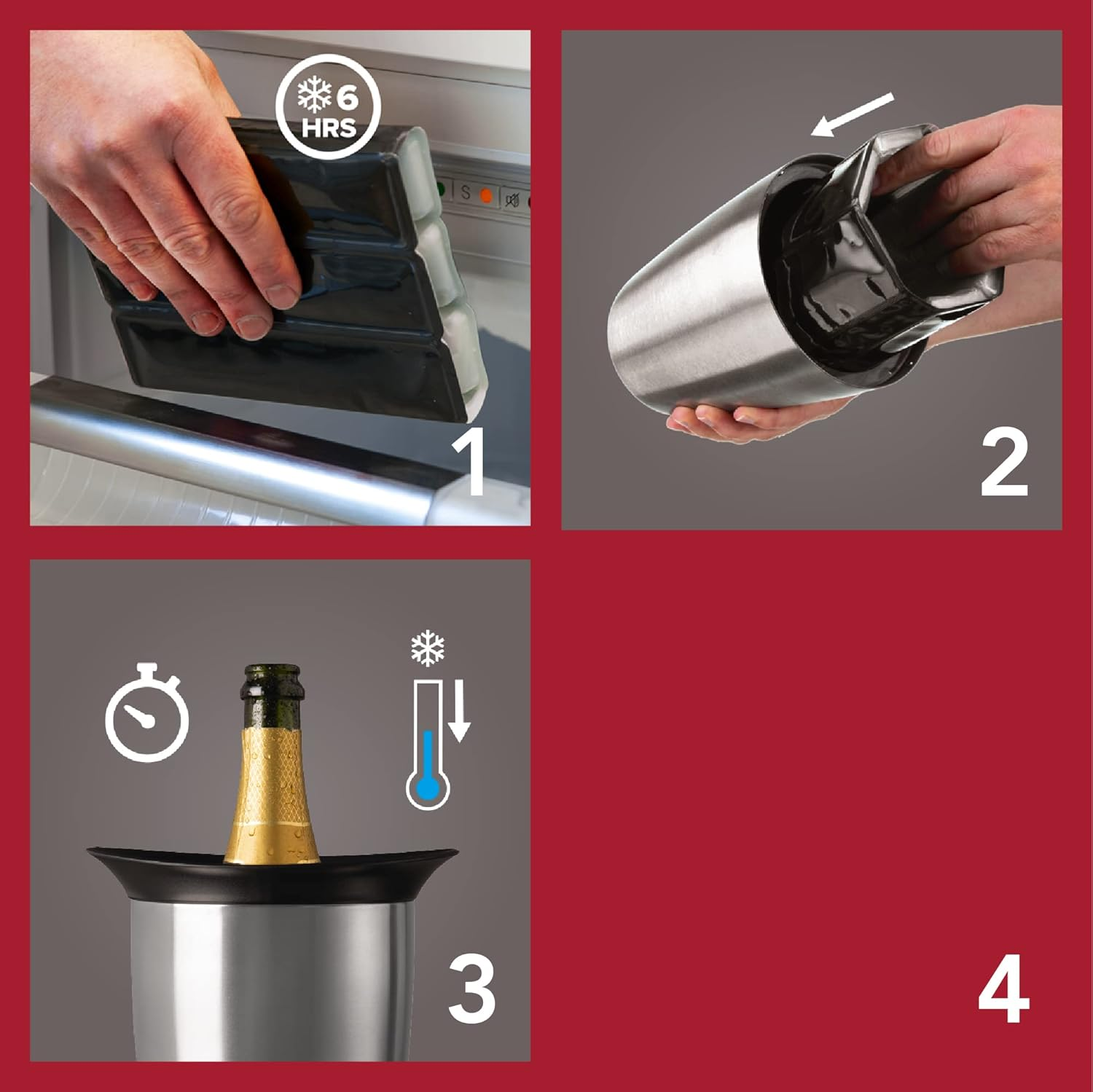 Vacu Vin Active Cooler Champagne Elegant - Reusable Champagne Bottle Cooler - Stainless Steel - Prosecco Cooler for Standard Size Bottles - Insulated Prosecco Bottle Chiller - Black image number 3