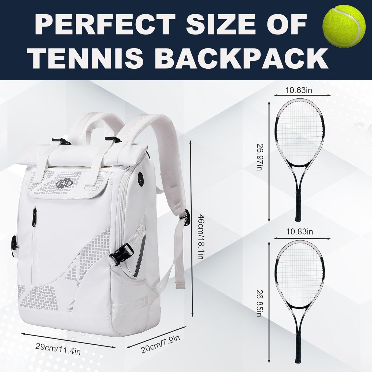 Tennis Bag Tennis Backpack for Women Men Holds 2 Rackets with Shoe Compartment, Large Pickleball Backpack Hold Tennis Racket, Pickleball Paddles, Badminton Racquet - Pure Black image number 2