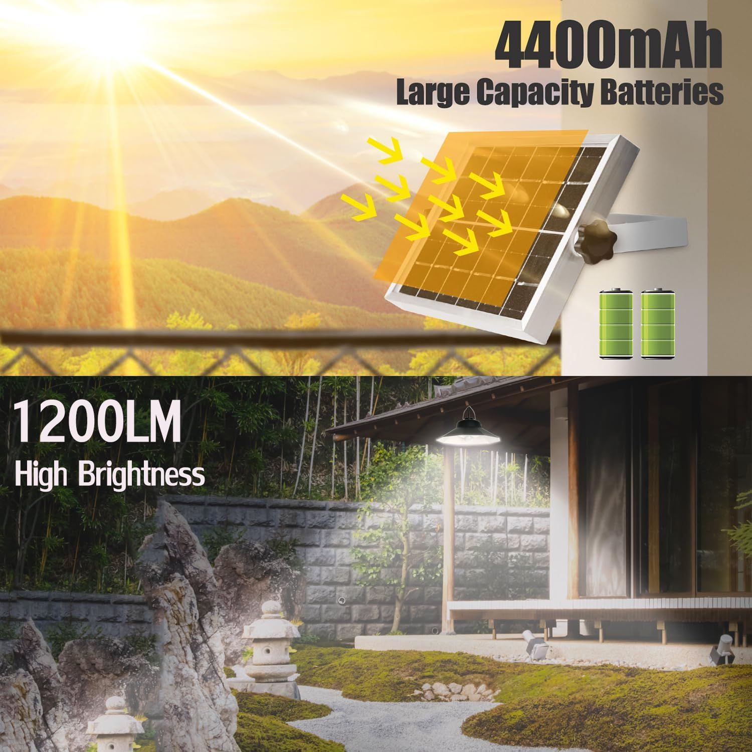 Solar Lights Indoor Outdoor 1200LM, Motion Sensor Solar Shed Light Daytime Working 3 Colors Solar Powered Security Light with Remote for Gazebo Backyard Home Barn Shed Tent