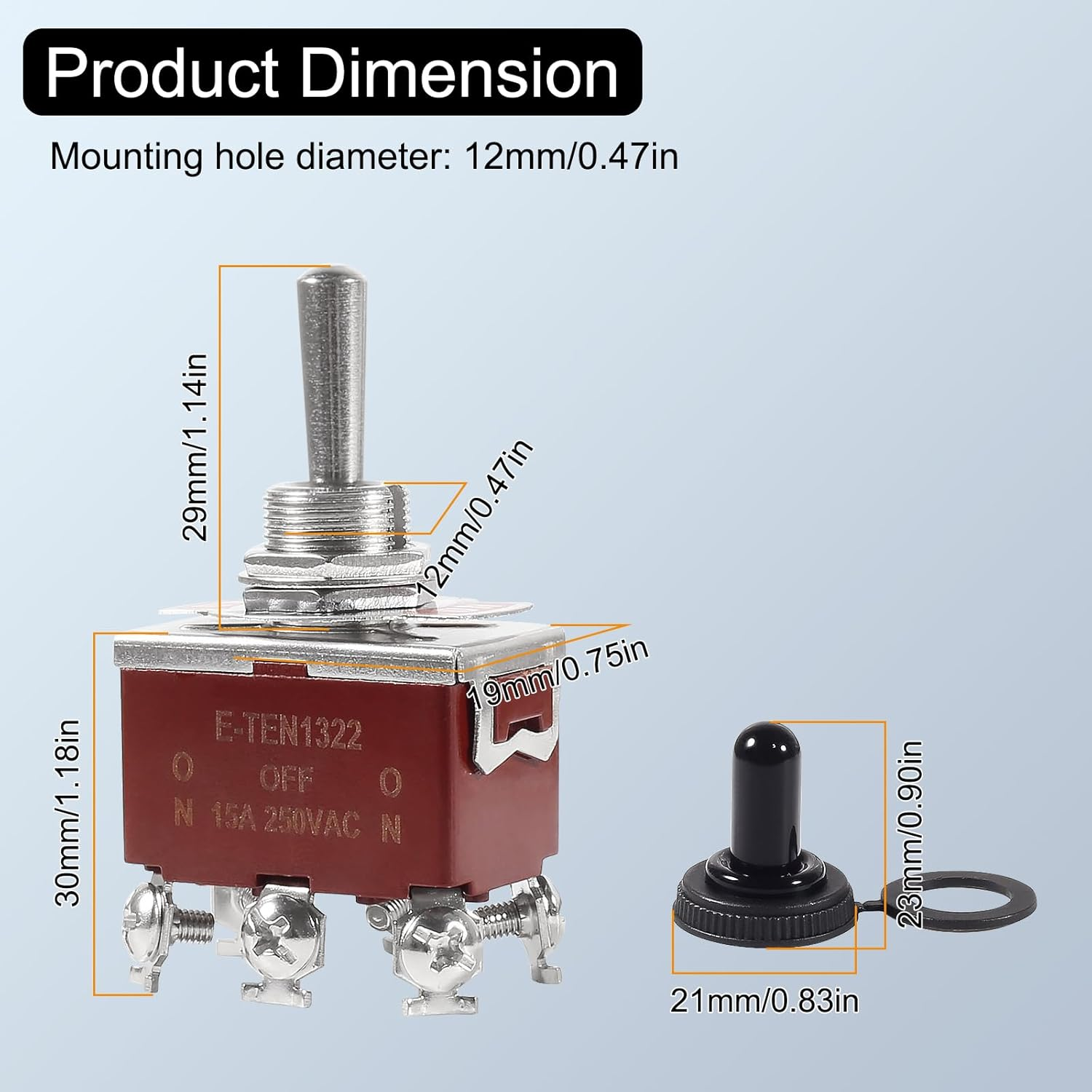 Waterproof Toggle Switch on off 2 Pin SPST DC 12V 30A Marine Toggle Switchat for Car Auto Truck Boat - 5 Pack (（On）-Off-（On）) - On-Off-On image number 2