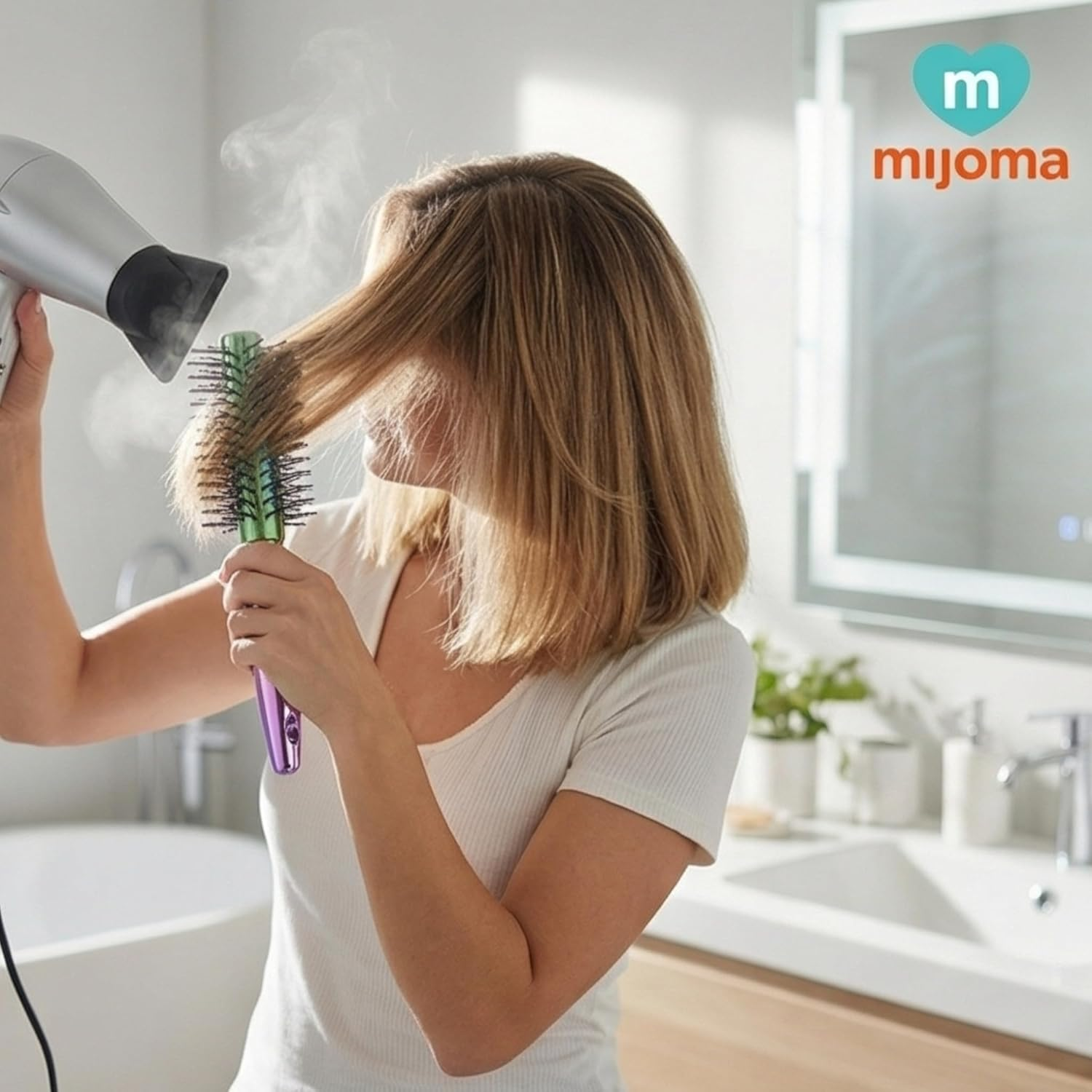 MIJOMA Nylon Bristle Hair Brush - Iridescent Metallic Finish - Ergonomic Handle - Ideal for Daily Styling & Grooming (Round Brush - 18Cm) image number 6