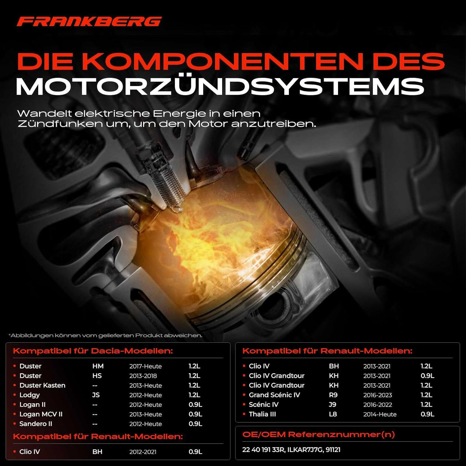 Frankberg 4 X Spark Plug Spark Plugs Compatible with Clio IV BH 0.9L 2012-2023 Duster HM 1.2L 2017-2023 Logan II 0.9L 2012-2023 Twingo III BCA BCM 0.9L 2014-2023 Replace# ILKAR7J7G image number 2