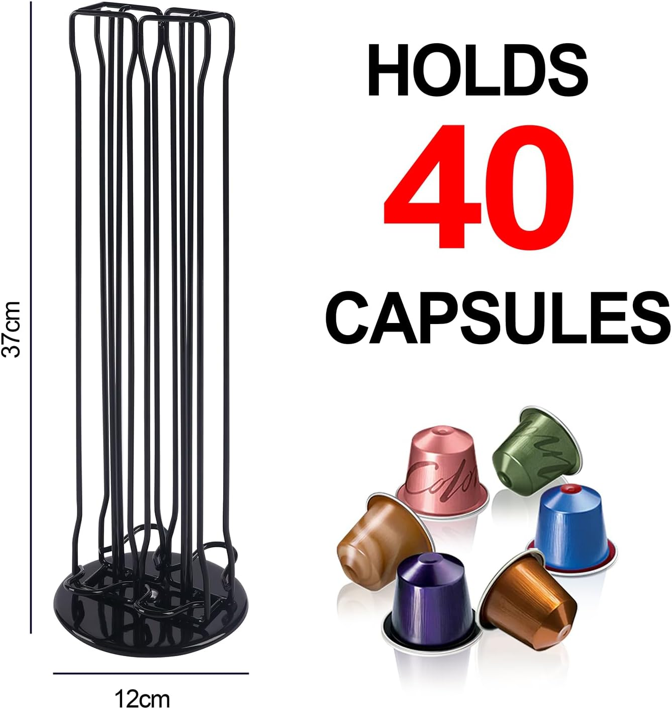 Coffee Pod Holder for Nespresso Pods, 40 Capsule Capacity, 360&deg; Rotating Coffee Pod Storage Tower Stand, Black, Rust-Proof, Soft Base, 37Cm High, Ideal Coffee Pod Holder for Kitchen, Office, Canteen image number 4