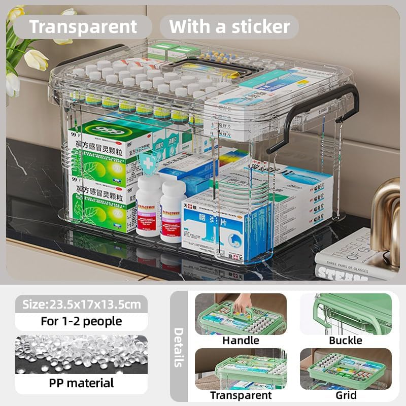 AIMALL Multi-Layer Transparent Medicine Storage Box &ndash; Large Capacity Emergency Medical Organizer with Double-Layer Design and Handles for Household Use image number 1