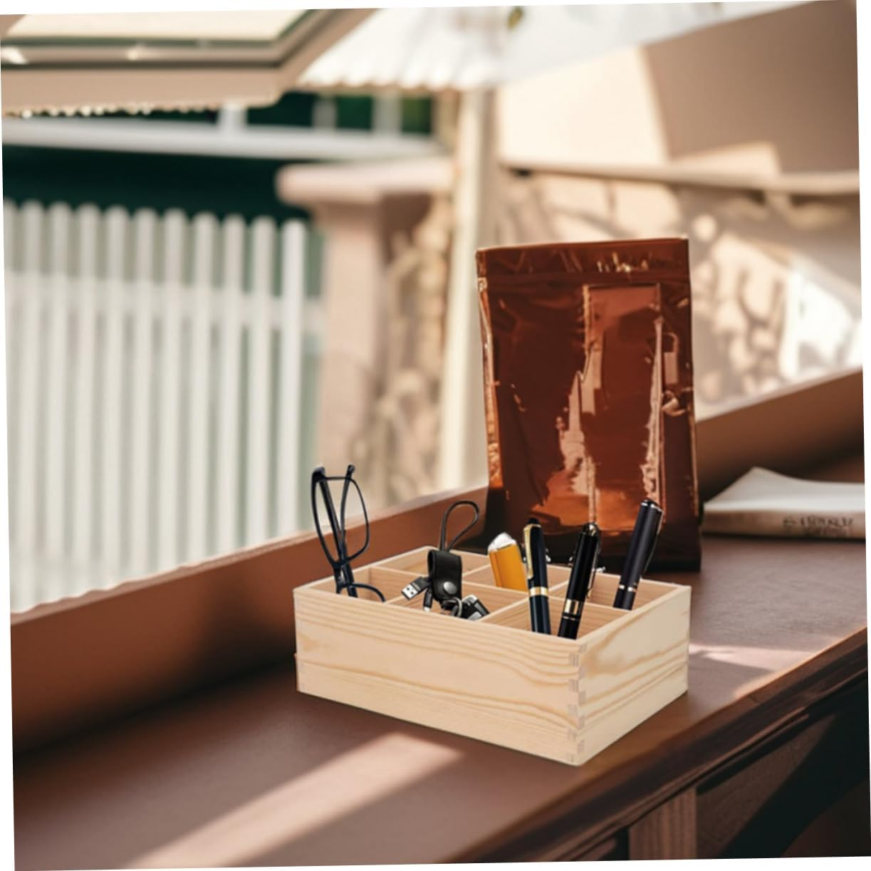 Tofficu 2Pcs Wooden Pencil Case Desk Organizer Storage Box for Stationery Wood Pen Holder Crayon Organizer for Office School image number 3